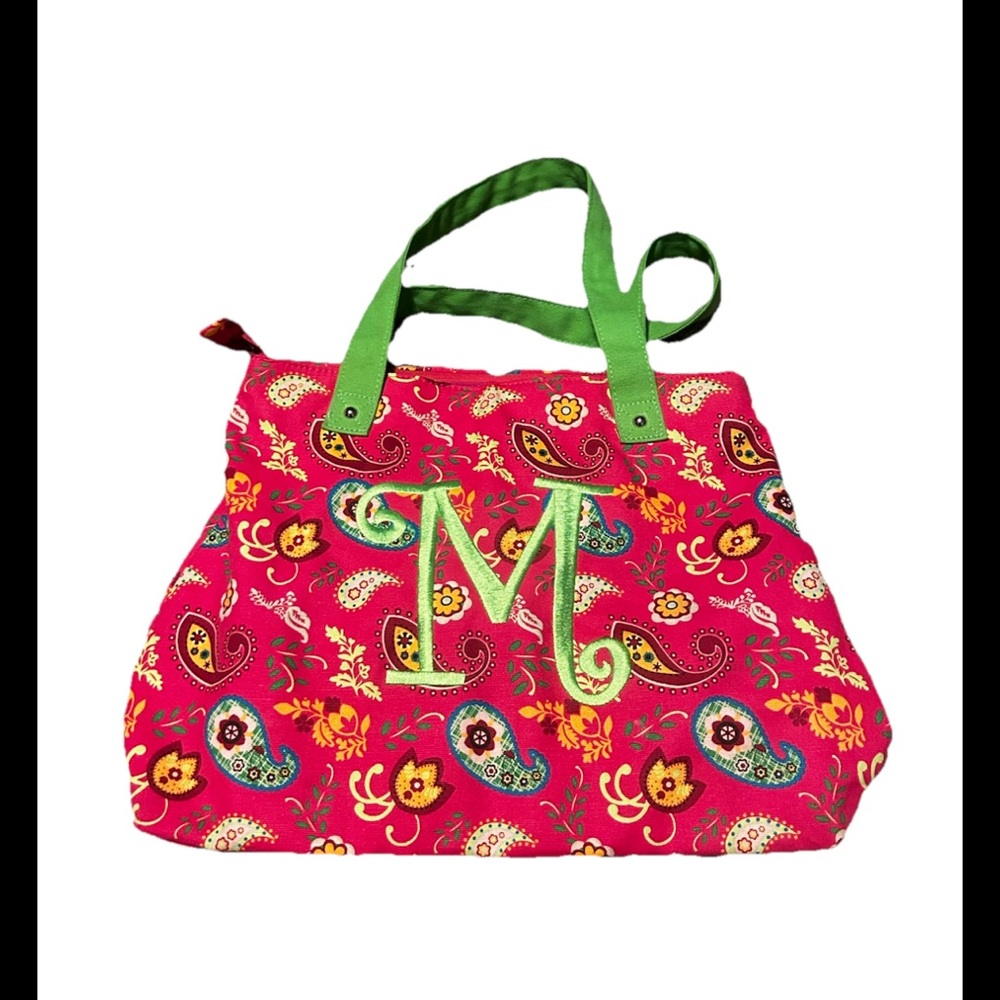 Vibrant Paisley Tote Bag with Green Handles